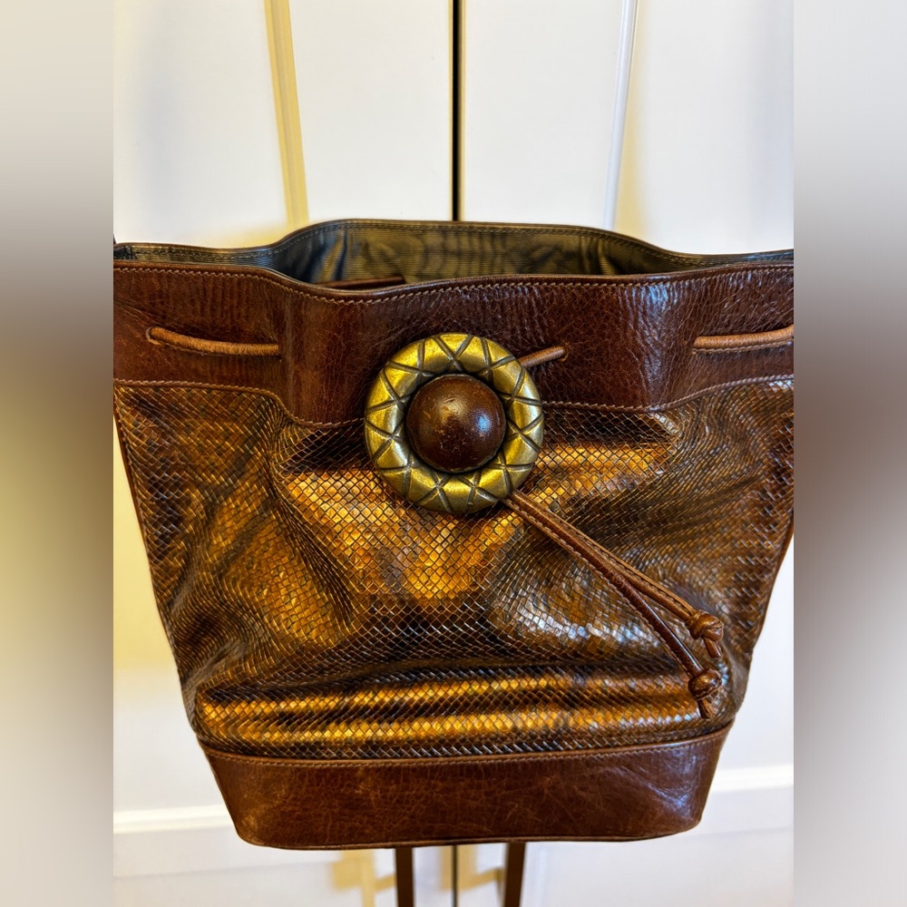 Vintage Susan Gail leather/reptile brown bucket bag Made in Italy